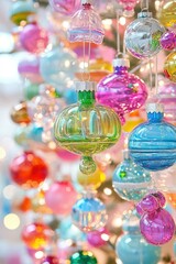 Fototapeta premium Vibrant RobotThemed Glass Ornaments Adorn Holiday Tree