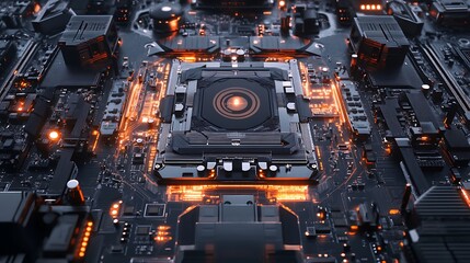 Fototapeta premium Close-Up of a Futuristic Motherboard with Glowing Components