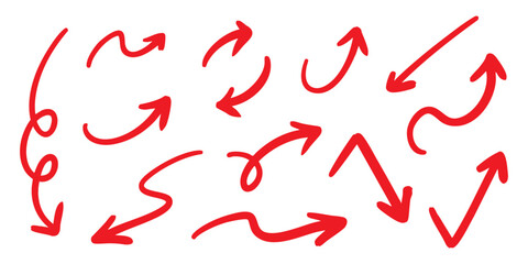 シンプルなペンの手書きの矢印セット ベクター 赤