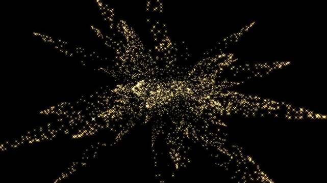 Gold sparkles,  stars fireworks burst, pixie dust, particles exploding on black background.