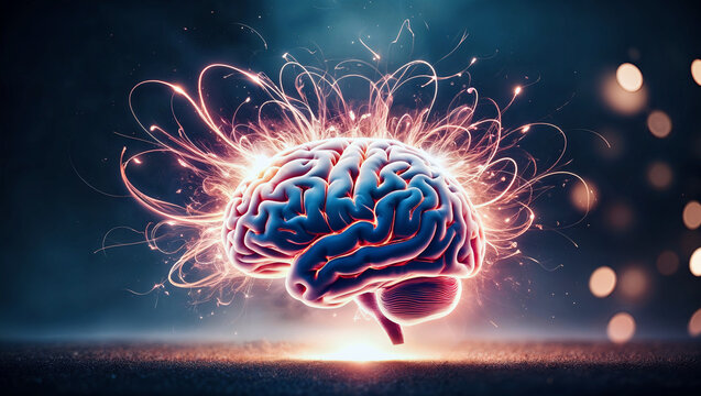 Human brain exploding in a vibrant fusion of energy, thoughts, and knowledge. Generative AI