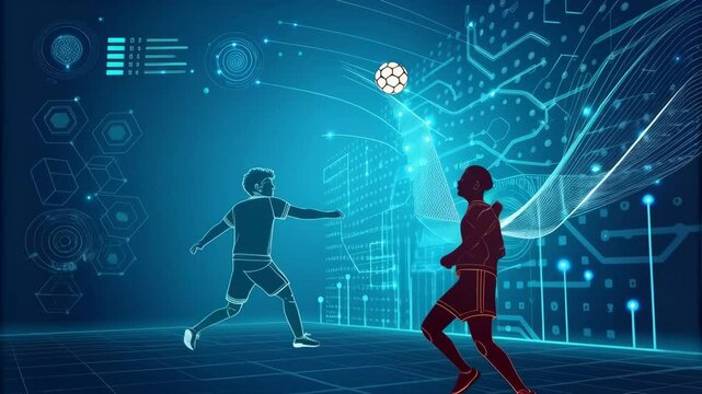 Futuristic Digital Soccer Scene with Dynamic Players and Flowing Data Visualization - Powered by Adobe
