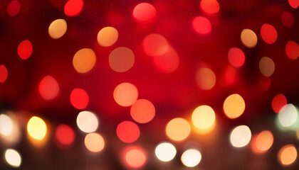 Fototapeta premium Blurred Christmas lights background with colorful red holiday