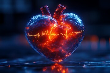 Human heart on ecg medical background. 3d illustrtion
