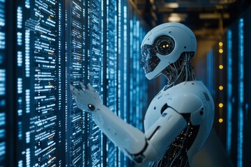 Advanced ai controls extensive robot data storage in a high tech server room environment