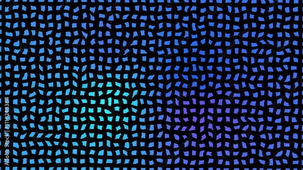 Wall mural blue gradient grid spin 4k loop features a grid of black shapes moving and spinning with gradient bl
