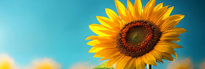 Obraz premium Vibrant Sunflower Close-up Against a Clear Blue Sky - A Realistic Image