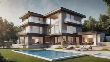 Fototapeta premium luxury home with swimming pool real estate 