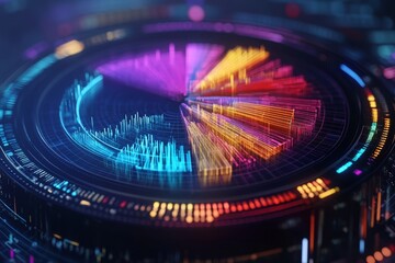 3d pie chart displaying business data analysis and financial reports on a digital screen