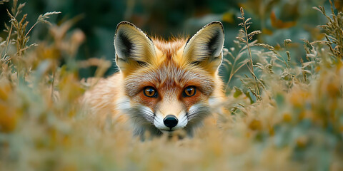 Fototapeta premium Red Fox in Autumn Grassland - Realistic Wildlife Illustration