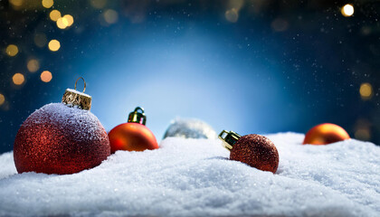 Fototapeta premium Christmas festive background in snowdrift lies