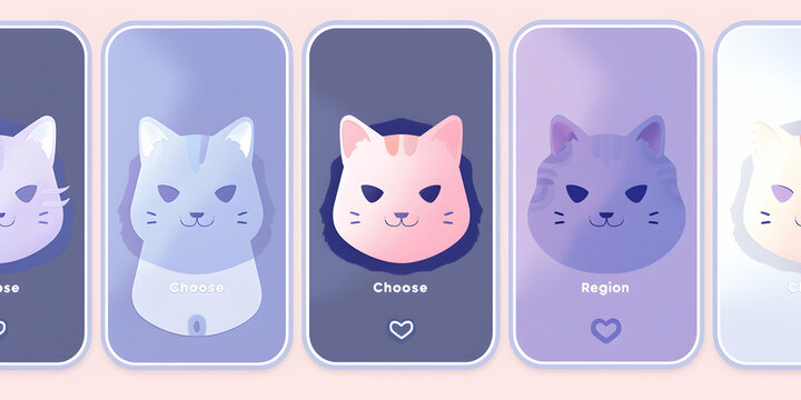 A selection screen featuring stylized cat icons for user interaction.
