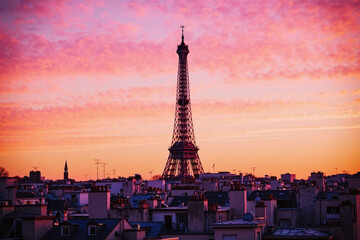 Eiffel Tower Paris sunset iron lattice buildings architecture