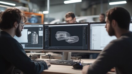 Three Men Collaborating on a 3D Design Project