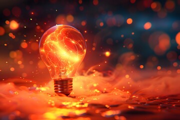 Glowing lightbulb with connections.