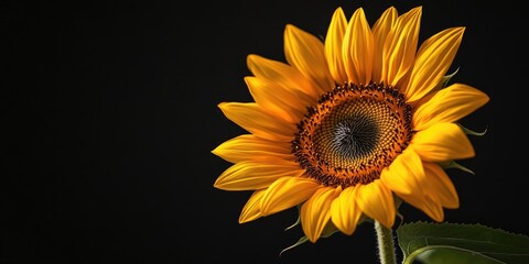 Fototapeta premium Macro shots featuring vibrant sunflowers against a stark black background, showcasing the intricate details and textures of the sunflowers for a bold visual contrast.