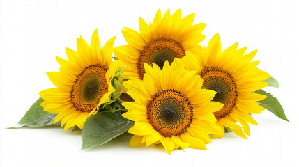 Obraz premium Five yellow sunflowers on an isolated white background. 