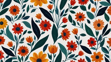 Fototapeta premium Illustration oil painting pattern flower in white background