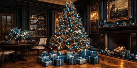 Elegant Blue and Gold Themed Christmas Decor