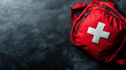 Red First Aid Kit Bag on Dark Background