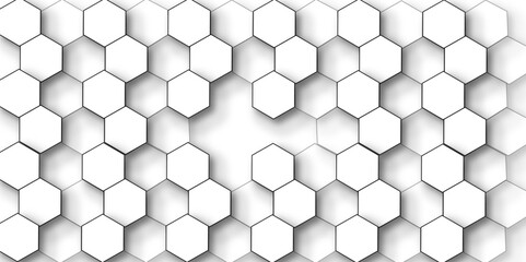 Fototapeta premium White hexagon 3D background texture. modern abstract polygonal pattern. 3d rendering illustration. Futuristic abstract banner. white and black lines 3d Hexagonal. honeycomb white Background.