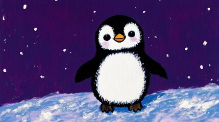 Fototapeta premium Cute Penguin in Snowy Night