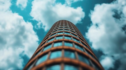 Low Angle View of Modern Skyscraper Against Cloudy Sky
