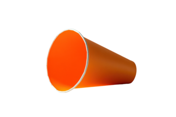 A unique image featuring a paper cup as a megaphone on a bright orange surface, embodying the idea of spreading the word through referrals. The design emphasizes outreach