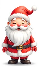 Fototapeta premium Cute cartoon Santa Claus character with cheerful expression and festive attire on a white background