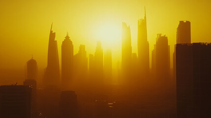 Fototapeta premium Beautiful, golden sunset view of the modern skyline at Dubai Marina skyline, United Arab Emirates