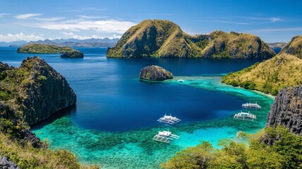 Naklejka premium Serene Lagoon Surrounded by Lush Island Landscapes
