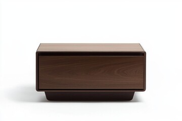 A sleek brown finish minimalist nightstand with a single spacious drawer, exuding simplicity and elegance, isolated on a bright white canvas