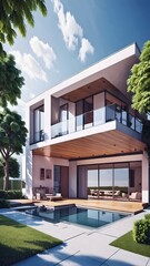 modern house in the park by the pool real estate 