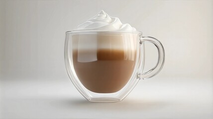 Mocha mousse coffee cappuccino with whipped milk cap isolated on white background