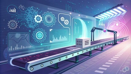 Fototapeta premium Futuristic Conveyor Belt System with Data Visualization Elements