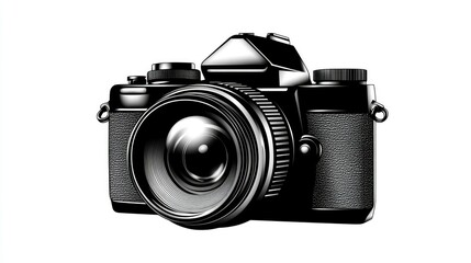 Vintage 35mm Film Camera - Black and White Illustration
