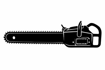 Silhouette Design of a Chainsaw with Sharp Blade Teeth and Ergonomic Handle in a Bold Minimalist Style