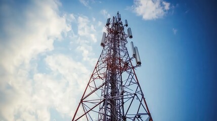 A tall tower with a red and white base and a white top