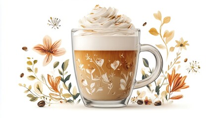 coffee cappuccino with whipped milk cap isolated on white background