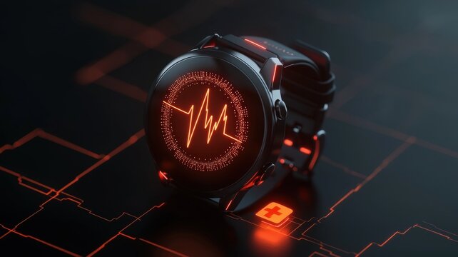 Health warning notification concept. Emergency health alert notification displayed on a smartwatch, featuring a sharp, detailed photograph ideal for medical and technology contexts.