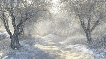 Enchanted Winter Forest with Snowy Trees