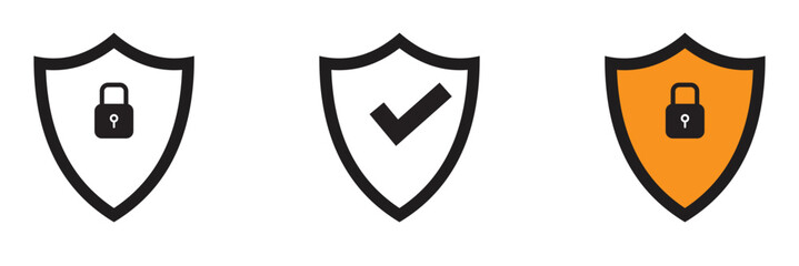 Shield check mark icon . Protection secure lock vector sign. Security and privacy symbol.
