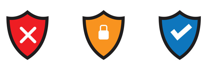 Shield check mark icon . Protection secure lock vector sign. Security and privacy symbol.