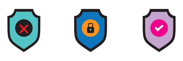 Shield check mark icon . Protection secure lock vector sign. Security and privacy symbol.