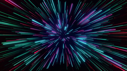 Fototapeta premium Fireworks graphic shapes. Real festive colorful fireworks. Bright explosion of fireworks lights. Multicolored lines on dark background. Abstract explosion. Motion effect. Vector illustration