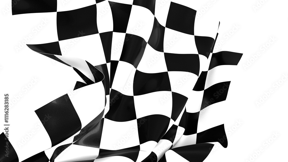 Poster the checkered flag waves in the wind signaling the end of a race victory is in sight