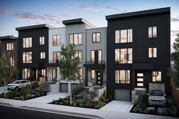 Fototapeta premium Modern Urban Townhouse Diorama with Tilt-Shift Photography Approach