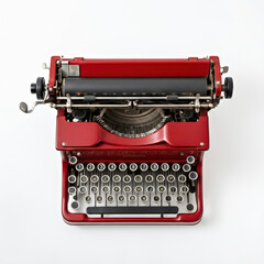 Vintage red typewriter on a white background, showcasing retro design and classic appeal, AI