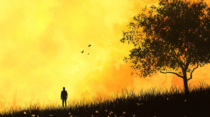 Fototapeta premium Silhouette Blurs yellow sky wallpaper and background. Sunset Blurs silhouette. view silhouette yellow sky and wallpaper and background inspirational background 