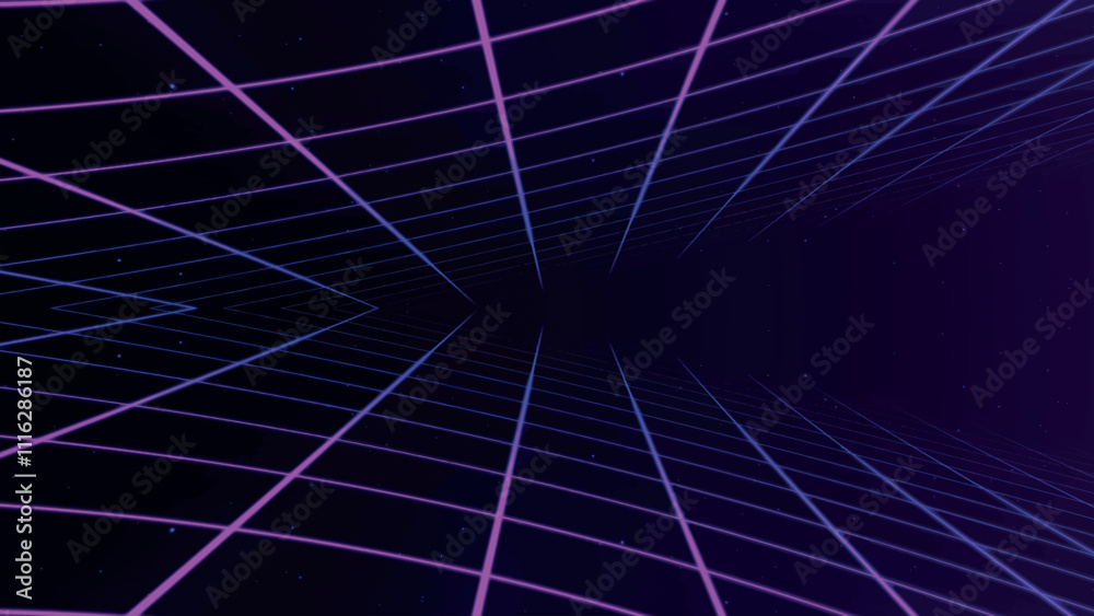 Poster retro perspective grid in infinity. abstract landscape grid lines, background image. digital wirefra